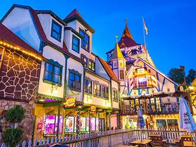 Image of downtown Helen GA at night