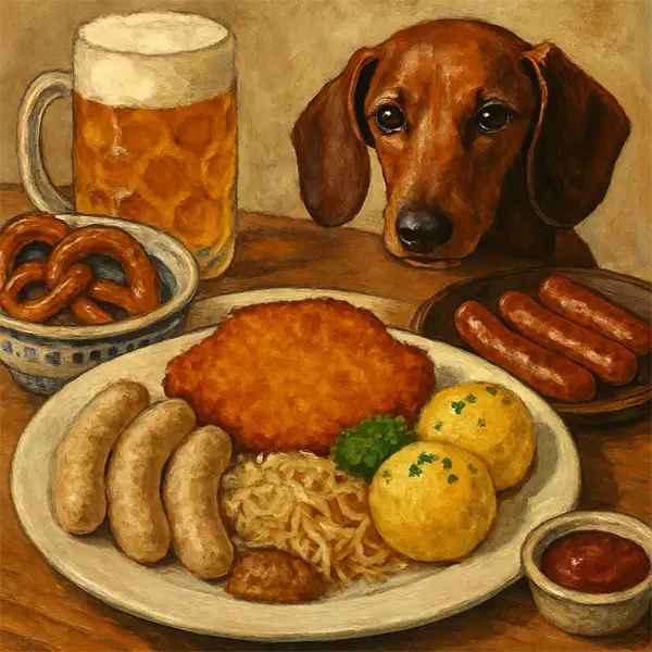 puppy at the table of food